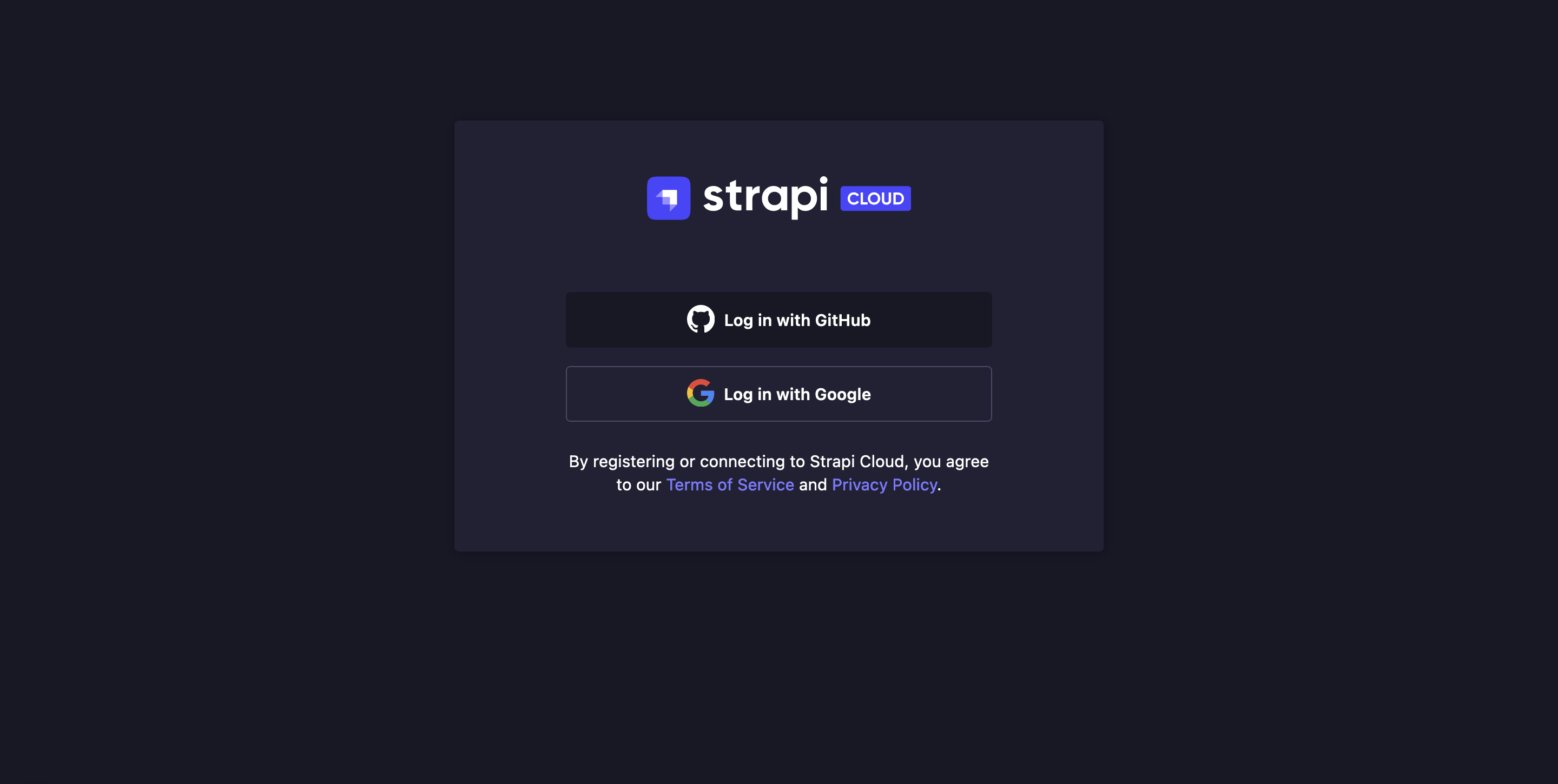 Strapi Cloud login page