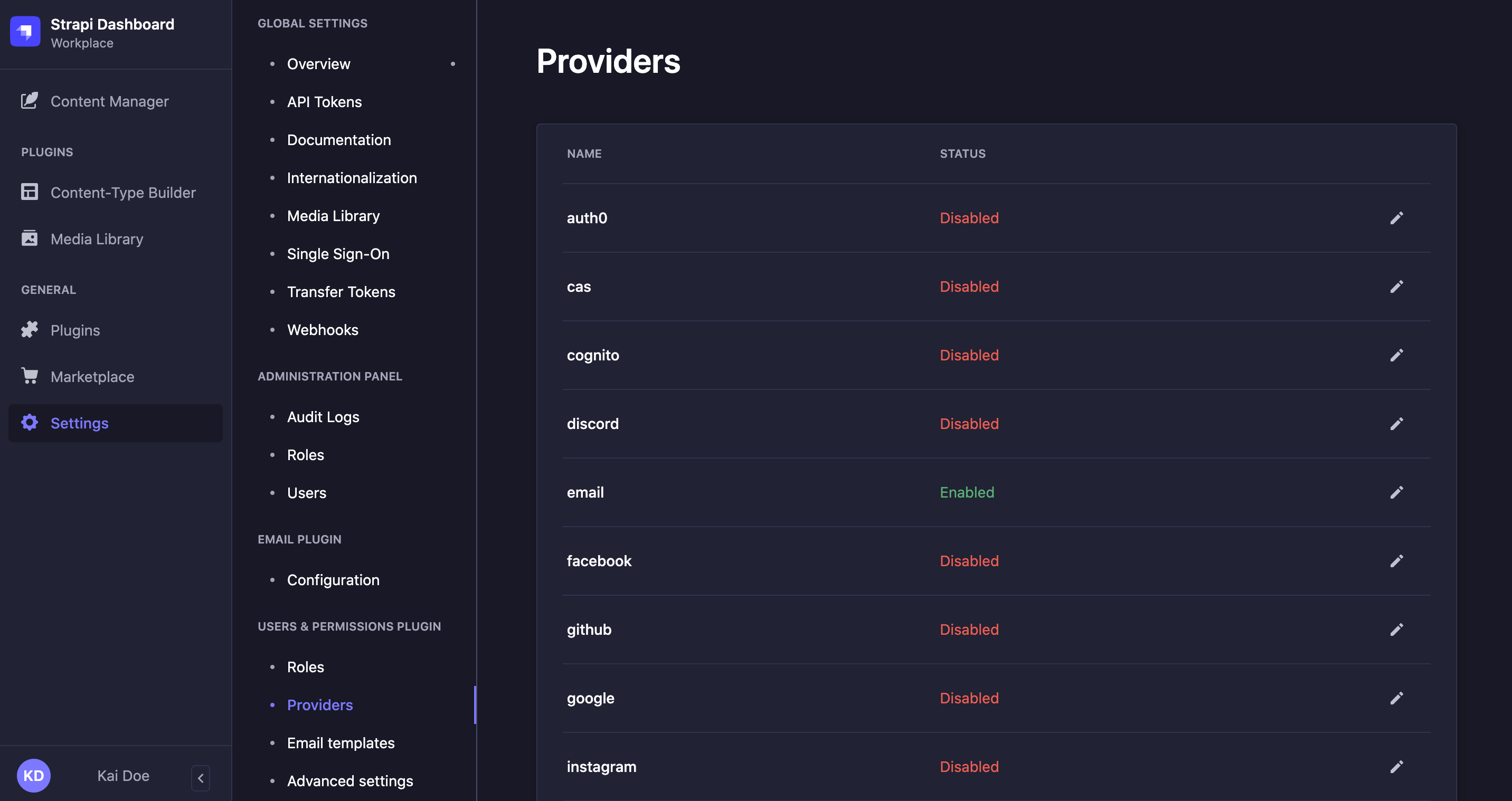 Providers interface